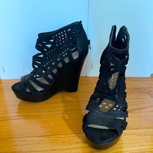 Worn once wedge black heels
